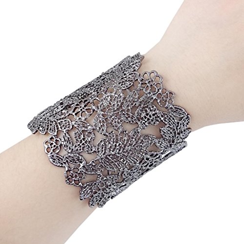 Ever Faith Alloy Lace Flower Bracelet Cuff Black-Tone Art Deco Style N02882-2 steampunk buy now online