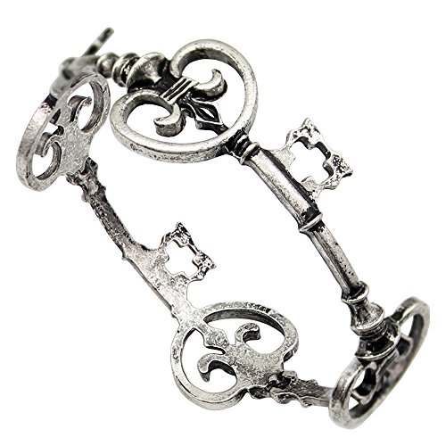 Silver Plated Victorian Vintage Skeleton Key Heart Cross Bridal Steampunk Cuff Bracelet Bangle steampunk buy now online