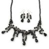 Victorian/ Gothic/ Burlesque Black Glass Bead Necklace & Drop Earring Set In Rhodium Plating - 40cm Length/ 5cm Extension steampunk buy now online