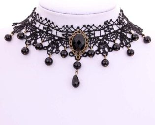 Amybria jewelry Black Lace Fabric False Collar Choker Necklace Beads Dangle Pendant Lolita Goth steampunk buy now online