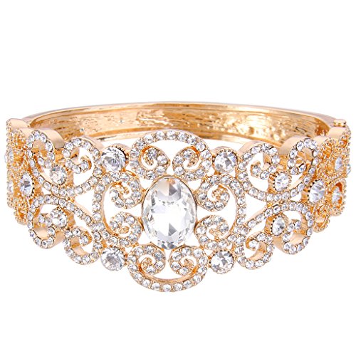 Ever Faith Gold-Tone Austrian Crystal Victorian Inspired Gorgeous Wedding Knot Bangle Bracelet Clear N07004-2 steampunk buy now online