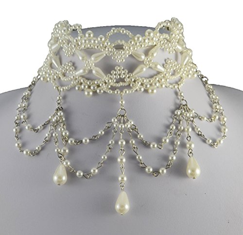 Jays Jewellery - Cream Faux Pearl Victorian And Gothic Look Burlesque Necklace & Earrings Set steampunk buy now online