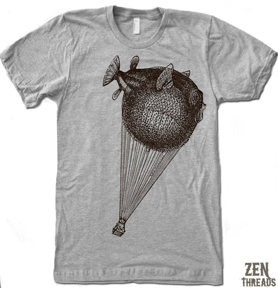 Men's BALLOON FISH t shirt american apparel S M L XL (17 Color Options) by ZenThreads steampunk buy now online