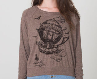Vintage Steampunk Airship, Women's Raglan Pullover, Jersey Tri-blend Sweatshirt, Hot Air Balloon, Gift for Her by banyantreeclothing steampunk buy now online