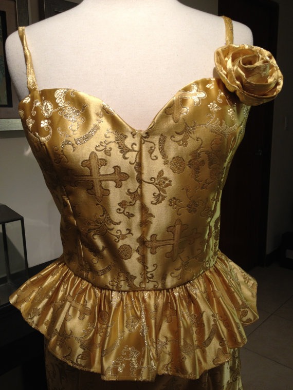 Short Gold Dress Size 6 Steampunk Hipster Waist Cute Party Dress by ElsaOriginals steampunk buy now online