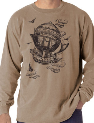 Airship, Men's long sleeve t-shirt, Vintage Steampunk T-shirt, Khaki t-shirt, Gift for Him by banyantreeclothing steampunk buy now online