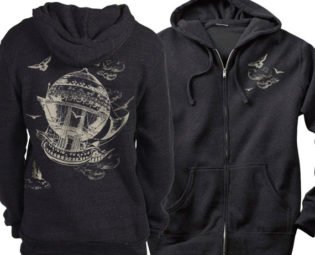 Steampunk Hoodie, Vintage Airship Hot Air Balloon Charcoal Heather unisex Fleece Zip Hoodie, Gift for men or women by banyantreeclothing steampunk buy now online