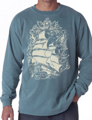 Pirate Ship T-shirt, Nautical T shirt, Sailing Ship t-shirt, Long Sleeve T-shirt, Sea Blue, Tall Ship, Gift for Him by banyantreeclothing steampunk buy now online