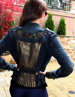 Junior Jean Jacket (Sm) Steampunk, Military Style Denim Jacket- from our CARAUT-Altered collection of upcycled denim clothing by CARAUT steampunk buy now online