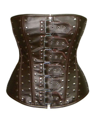 Real sheep leather steampunk style corset (brown and black). Gothic, steampunk, alt, overbust, real leather, metal, bdsm, bespoke corset. by Corsettery steampunk buy now online