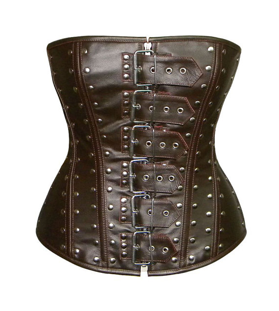 Real sheep leather steampunk style corset (brown and black). Gothic, steampunk, alt, overbust, real leather, metal, bdsm, bespoke corset. by Corsettery steampunk buy now online