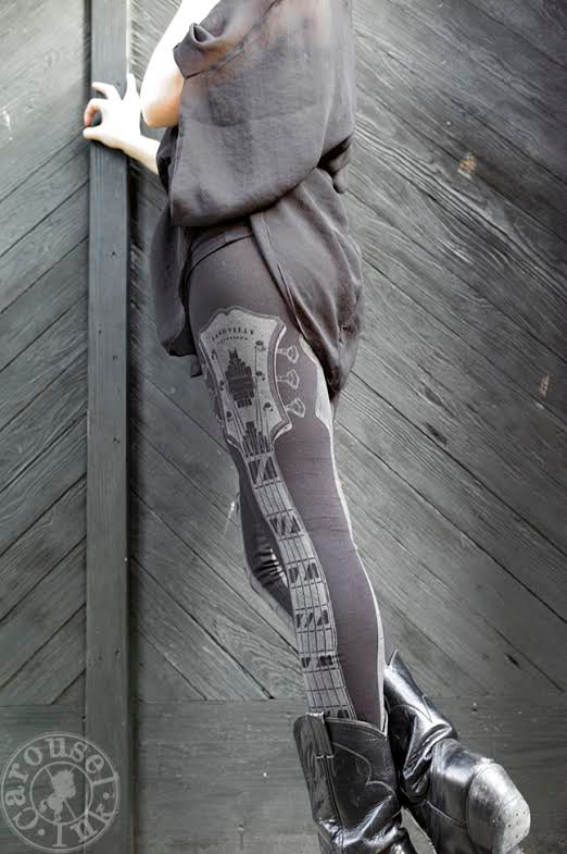 SALE - Guitar Legging by Carousel Ink - SLATE GREY and black legging music guitar by Carouselink steampunk buy now online