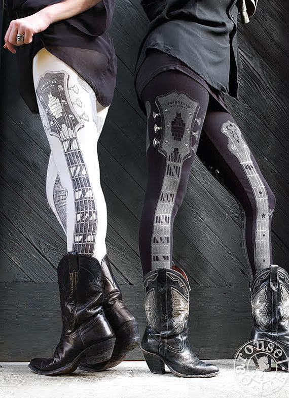 Slate Guitar Legging by Carousel Ink - legging music guitar by Carouselink steampunk buy now online