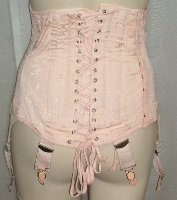 Vintage Pink Peach Corset Boning Tummy Control Lace Up Girdle Garters by ShonnasVintage steampunk buy now online
