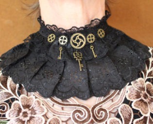 Steampunk collar Gothic Victorian lace collar necklace in black cotton with keys by TahliasMasks steampunk buy now online