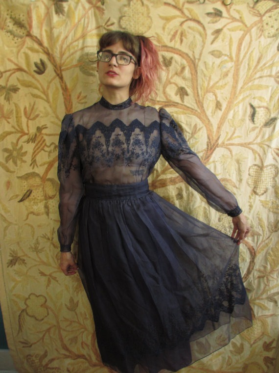 Vintage Sheer Victorian Lace Silk Dress Blouse Skirt beautiful medium by PaisleyBabylon steampunk buy now online