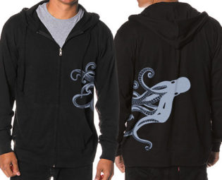 Octopus Hoodie, Kraken screen print, Octopus Steampunk Hoodie, Jersey Zip Hoodie, Gift by banyantreeclothing steampunk buy now online