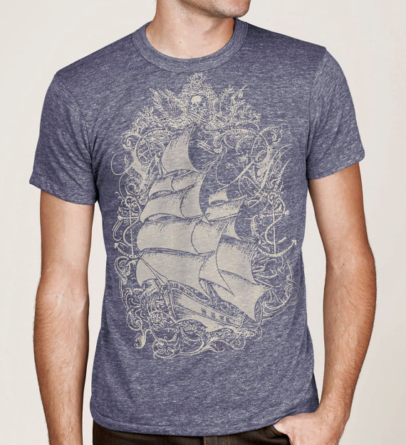Pirate Ship T-shirt, Nautical T shirt, Vintage Sailing Ship t-shirt, Unisex t-shirt, Fashion Gift for Him by banyantreeclothing steampunk buy now online