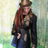 Steampunk Airbrushed Lamb Skin Jacket, One of a Kind Repurposed/Upcycled item, Black and Gold Paint by KineticCouture steampunk buy now online
