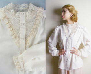 Vintage 1970s Victorian Edwardian Style White Blouse - High Neck Lace Collar - Long Sleeves (small medium) by PrettyBonesJefferson steampunk buy now online