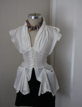 White Size S Button Down Victorian Style Bustle Steampunk Tailcoat V-neck gathered Collar Blouse Pirate*Vampire by Flinglationship steampunk buy now online