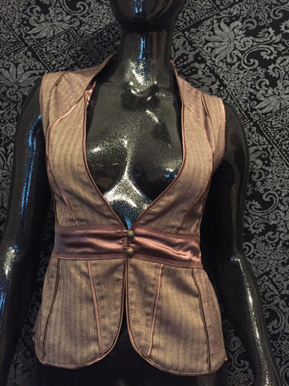 Silk & Lace Brown Steampunk Vest by CustomHauteCouture steampunk buy now online