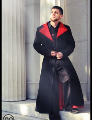 Men's Gothic Steampunk Coat - Vampire Duster Black Wool with Red Accents -Custom to your size by KMKDesignsllc steampunk buy now online