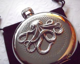 Steampunk Octopus Flask Silver Plated Gothic Victorian Style Vintage Inspired Nautical Accessories by CosmicFirefly steampunk buy now online
