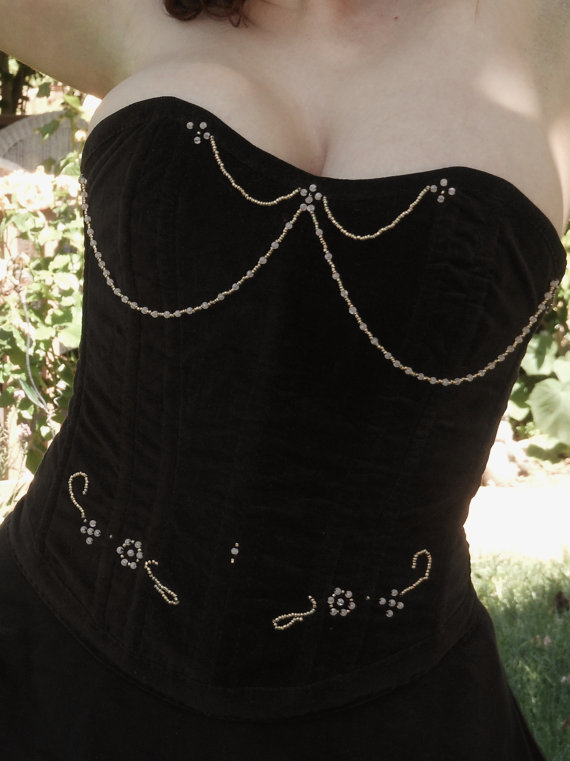 Beaded Velvet Overbust Corset by VelvetDollsCorsetry steampunk buy now online