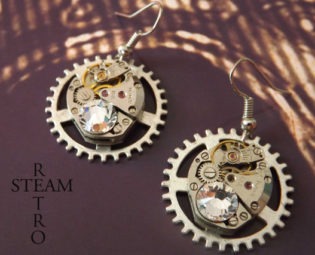 10% off sale16 Clear Swarovski Crystal Steampunk Watch mechanism Earrings - Steampunk Jewelry by Steamretro -Christmas gift by SteamRetro steampunk buy now online