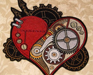 SteamPunk Gears Clockwork Heart Iron On Embroidery Patch MTCoffinz - Choose Size by MTthreadz steampunk buy now online