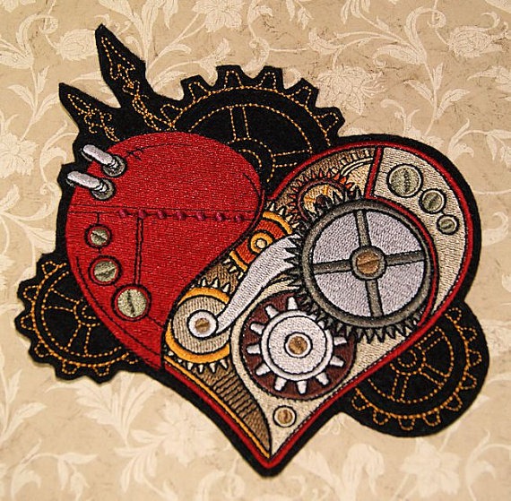 SteamPunk Gears Clockwork Heart Iron On Embroidery Patch MTCoffinz - Choose Size by MTthreadz steampunk buy now online