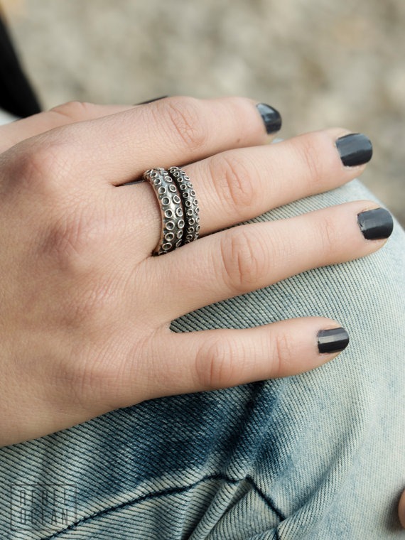 Octopus Tentacle Ring Antique Silver Color Adjustable Ring Wrap Ring Boho Steampunk Jewelry - FRI005 WB or SS by RebelOcean steampunk buy now online