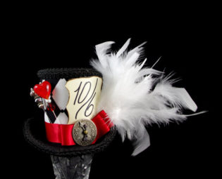 Queen of Hearts - Black, White, and Red Harlequin Medium Mini Top Hat Fascinator, Alice in Wonderland, Mad Hatter Tea Party, Derby Hat by TheWeeHatter steampunk buy now online