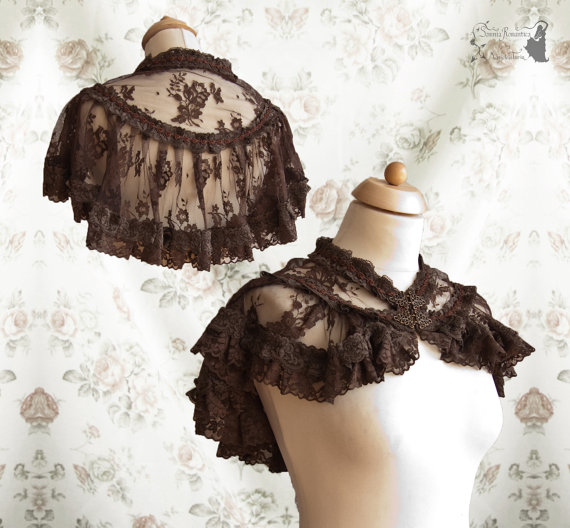Capelet, Steampunk Victorian, brown lace romantic shrug, mori, Somnia Romantica, size free see item details for measurements by SomniaRomantica steampunk buy now online