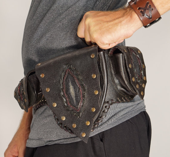 SALE! SHADOW - Handmade Buffalo Leather Utility Belt With Pockets Renaissance Festival Belt Zootzu Burning Man Tribal Steampunk Belt - BLACK by zootzugarb steampunk buy now online