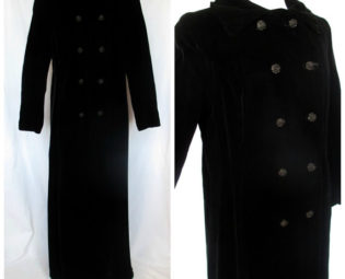 1970s Velvet Maxi Coat, Black, Double Breasted, Large, Edwardian, Goth, Hippie, Boho by Joyatri steampunk buy now online