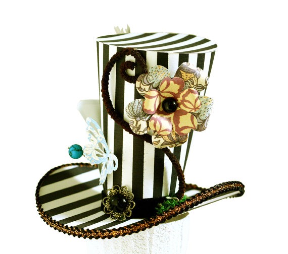Striped Mad Hatter Mini top hat birthday tea party Alice in wonderland Steampunk Decoration Garden of Queen Heart Cup-cake Topper Derby Tiny by MiniTopHat steampunk buy now online