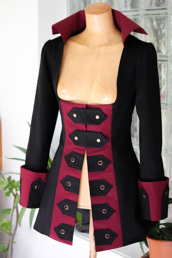 Steampunk Pirate Gothic Jacket - Costume Burning Man Victorian Black military Jacket by SpunkitDesigns steampunk buy now online