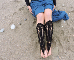 Black knee high crochet barefoot sandals / leggings by HorizonsEd3e steampunk buy now online