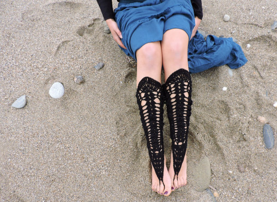 Black knee high crochet barefoot sandals / leggings by HorizonsEd3e steampunk buy now online