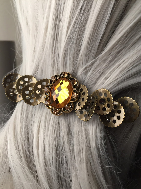 Antique Gold Hair Clip 80mm - Hair Clip Wedding or Steampunk Hair Clip - Hair Accessories for Women - Hair Clips Women by ArcanumByAerrowae steampunk buy now online