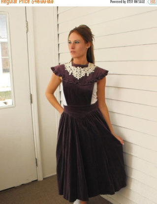 SHOP SALE Gunne Sax Velvet Dress Prairie Purple Pinafore Vintage 70s XS by soulrust steampunk buy now online
