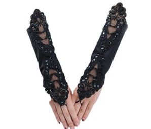 Sexy Fingerless Pearl Lace Satin Bridal Bride Wedding Party Gloves (Black) steampunk buy now online