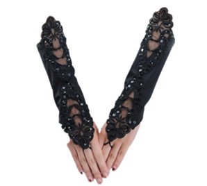 Sexy Fingerless Pearl Lace Satin Bridal Bride Wedding Party Gloves (Black) steampunk buy now online