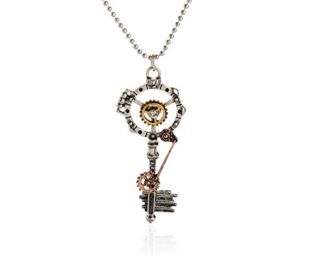HUAN XUN Antique Silver Gear Key Steampunk Charm Necklace steampunk buy now online