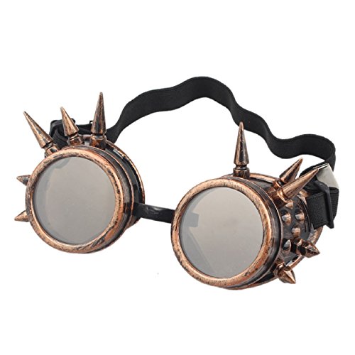 Malloom® Rivet Steampunk Windproof Mirror Vintage Gothic Lenses Goggles Glasses (Red Copper) steampunk buy now online