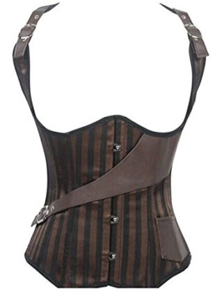 New Women's Underbust Steel Boned Vest Satin and Leather Brown Steampunk Corset (L, Brown) steampunk buy now online