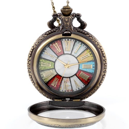 JewelryWe Retro Style Wheel Rome Pocket Watch Vintage Steampunk Pocket Watch Pendant Long Necklace 30" (with Gift Bag) steampunk buy now online