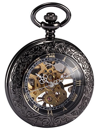 AMPM24 Steampunk Skeleton Mechanical Copper Fob Retro Pendant Pocket Watch + AMPM24 Gift Box WPK164 steampunk buy now online